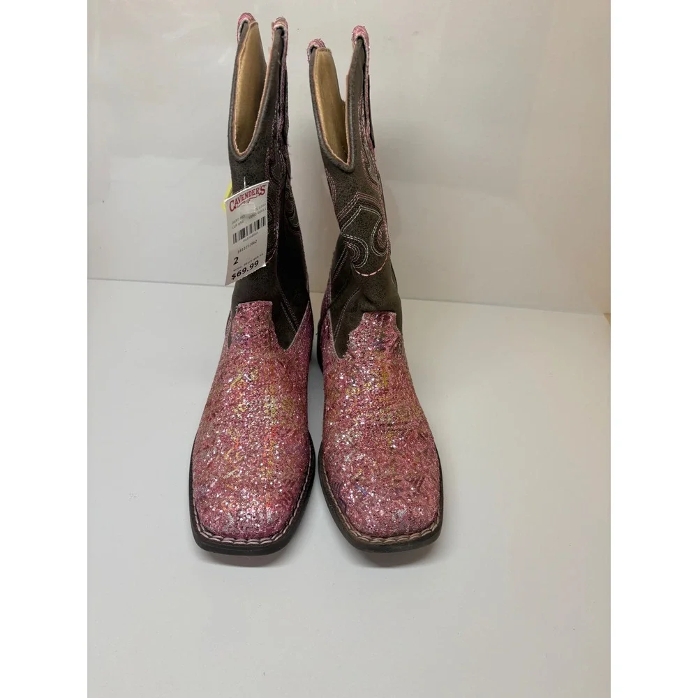 Roper Girls 2  Pink Glitter Brown Aztec Western Boots